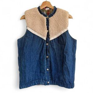 CAL TOGS CREAM SHERPA DENIM VEST 80S VINTAGE BUTTON UP MEDIUM